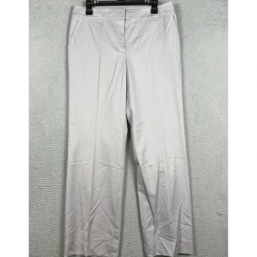 St. John Pants Womens 10 Light Grey Straight Leg Dress Flat Front Office Formal